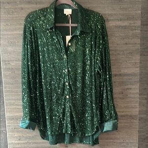 Green Sequin Button-Up Shirt/Tunic